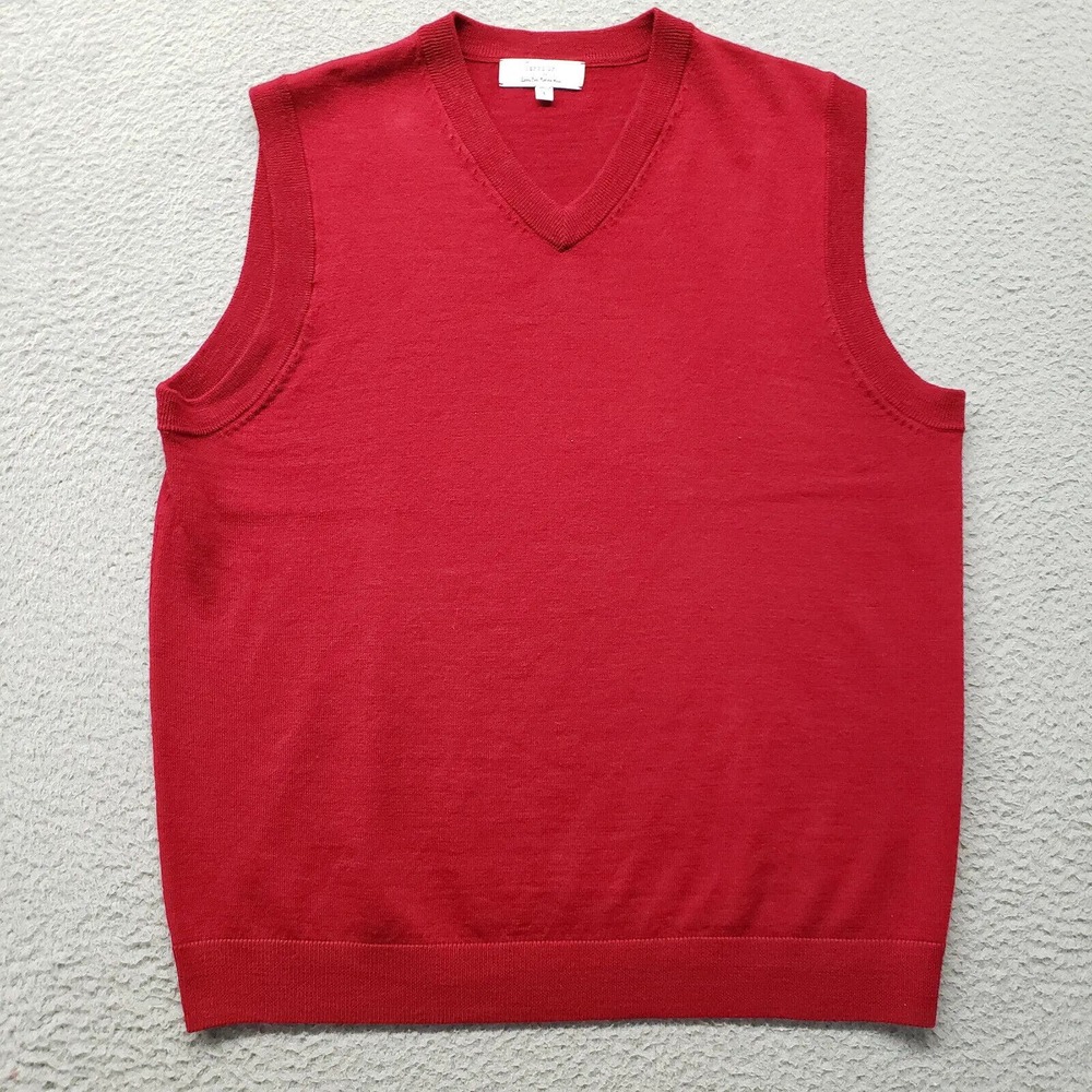 Turnbury Sweater Mens Large Red Classiccore Extra Fine Merino‎ Wool V-Neck